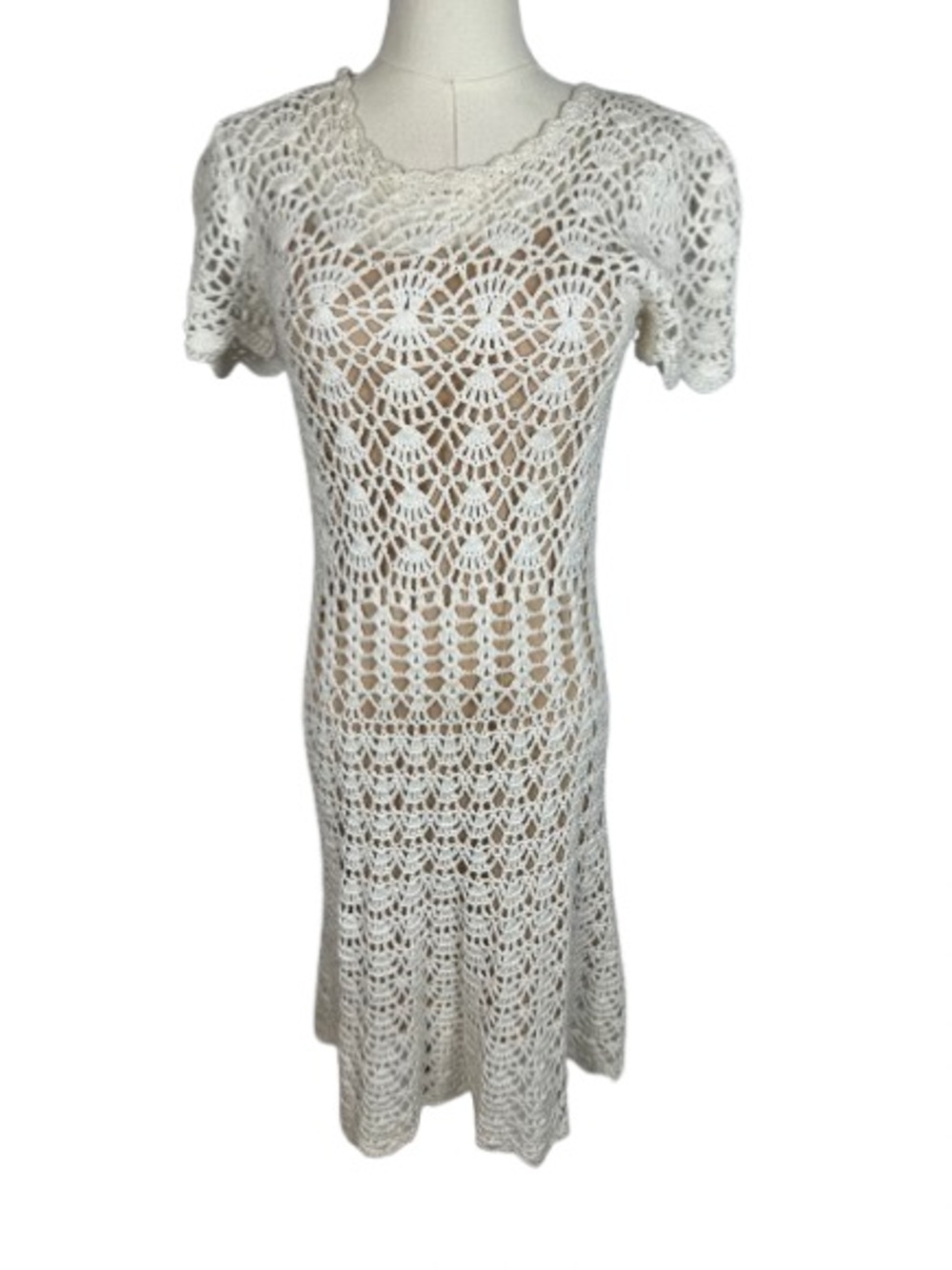 Michael Kors White Crochet Short-Sleeve Midi Dress Size S